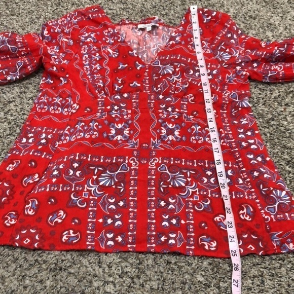 Anthropologie Skies Are Blue Blouse Size Small Red Bandana Print Bell Sleeve - Picture 8 of 9